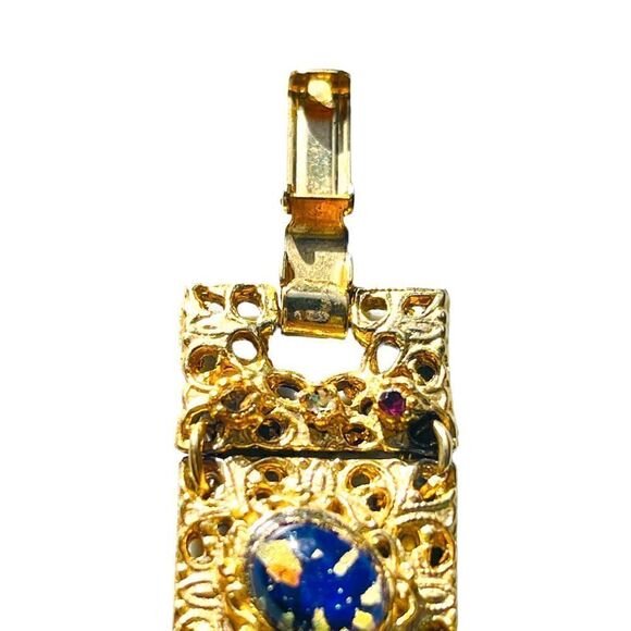 Vintage Goldtone Confetti Lucite Cabochon Panel Bracelet - Picture 9 of 16